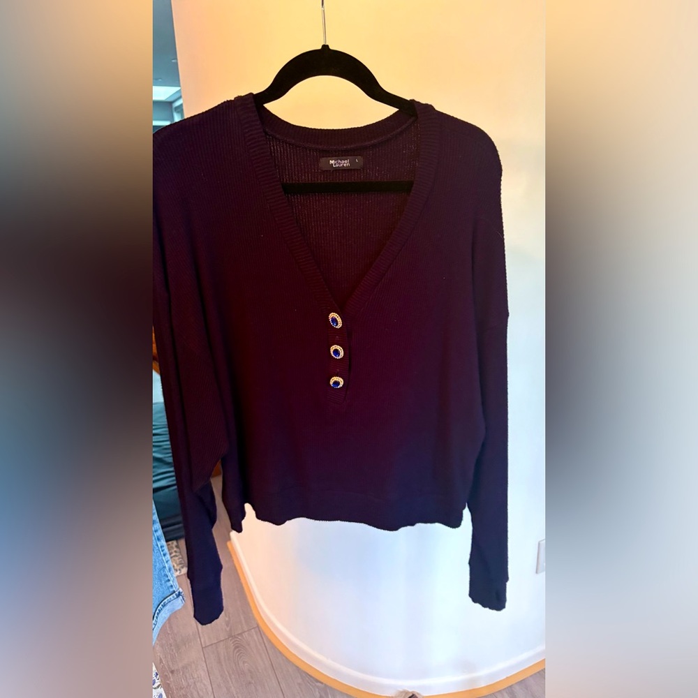 Michael Lauren Deep Purple V-Neck Blouse